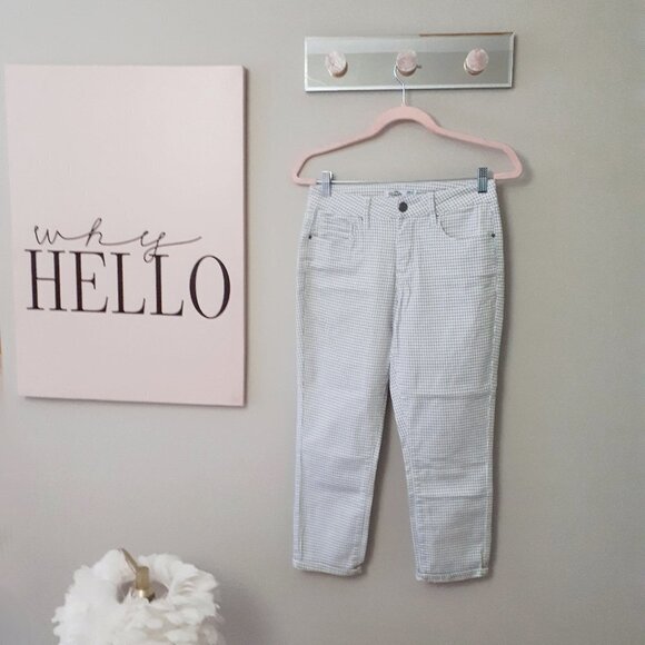 EUC Royalty For Me white & grey houndstooth print ankle high rise jeans, 2 - Picture 2 of 8